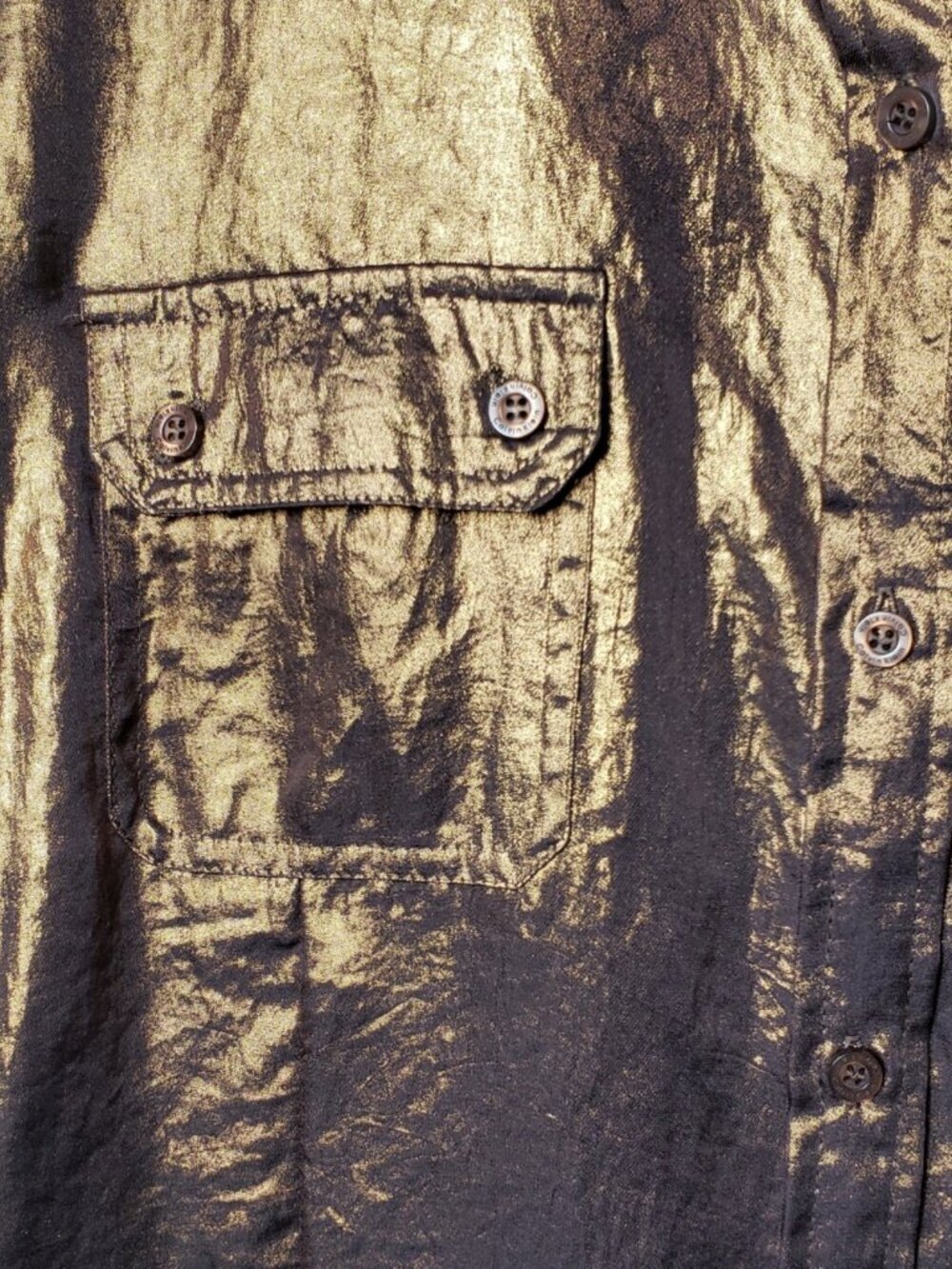 Calvin Klein Button Up Roll Tab Sleeves Womens Shirt Metallic Bronze XLarge - Picture 4 of 12